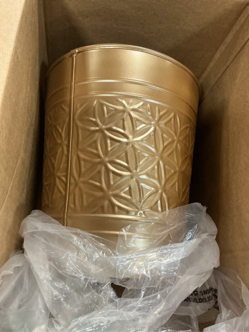 Condition photo showing New/Like New for Autumn Alley Brushed Gold Trash Can, Hand Crafted Bin, Round Bathroom Trash Can, Open-Top Gold Garbage Can for Bedroom, Home, Office - Modern Waste Basket, Stylish Metal Modern, Bathroom Décor