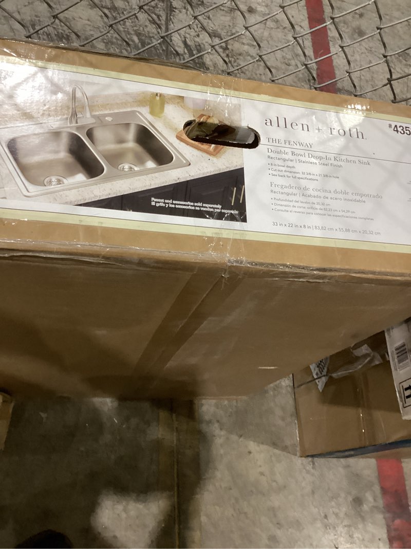 Condition photo showing As Is for allen + roth Fenway Drop-in 33-in x 22-in Stainless steel Double equal bowl 20 -Gauge Kitchen Sink