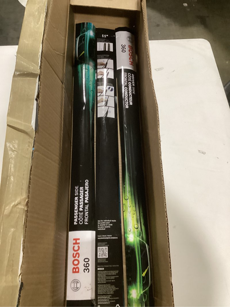 Condition photo showing As Is for BOSCH B36007 360 Complete Vehicle Wiper Blade Replacement - Includes Front Beam Blades (Pair) + Rear Wiper Blade (1) - 26"/22"/11" Front (26" & 22") + Rear (11") 360 Combo Pack (Front + Rear)