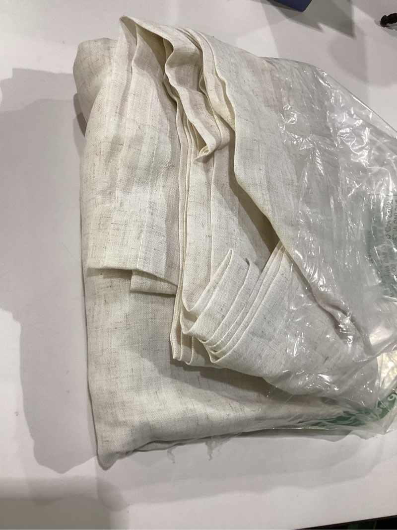 Condition photo showing Good Condition for 96 inch Long Linen Curtains 2 Panels Set for Living Room Back Tab Ivory Cream Semi Sheer Curtain 96 inches Long Boho Modern Light Filtering Linen Drapes Floor to Ceiling Length 8 FT Natural 52"W x 96"L (Pack of 2)