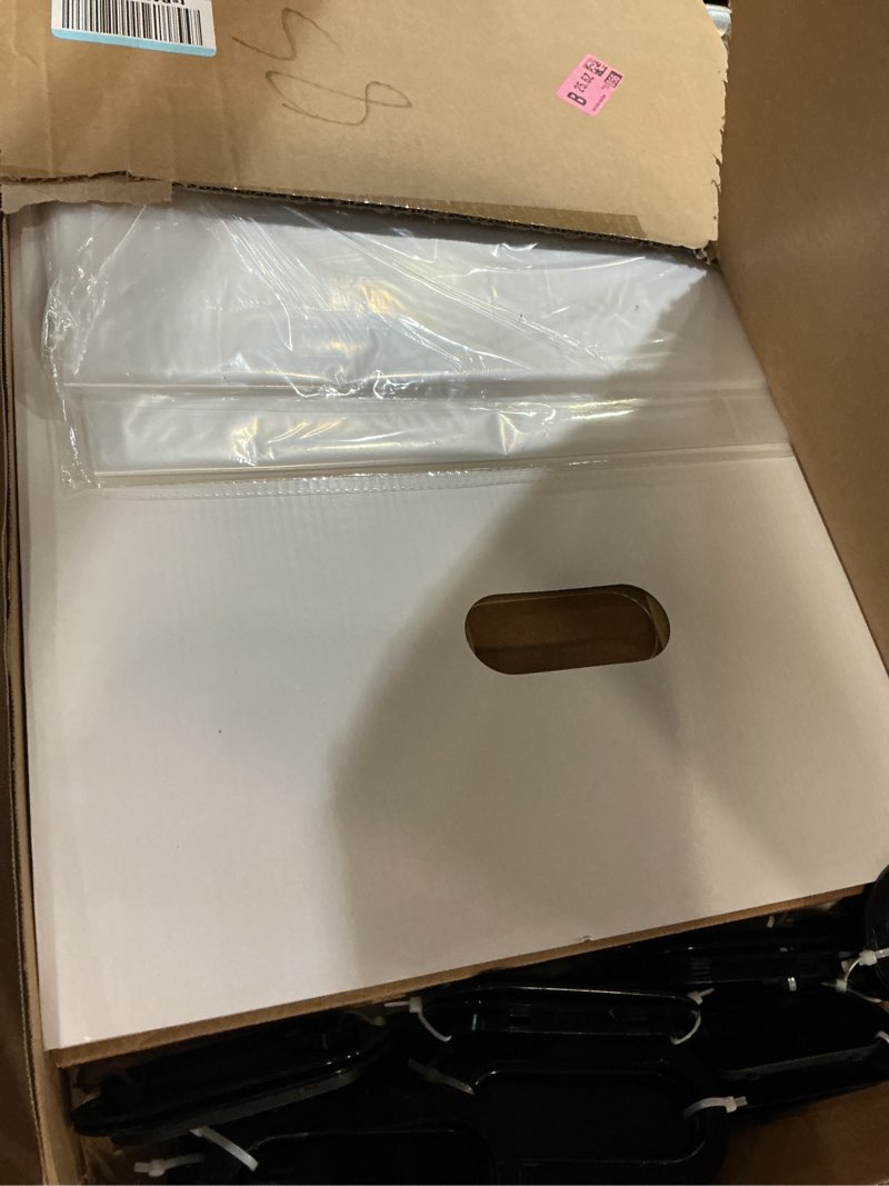 Condition photo showing New/Like New for 4 pack disposable trash cans for parties, 30 gallon large collapsible garbage cans with handle, thick recycled cardboard recycling bins for party events camping (30" h x 14" w x 14" d), white