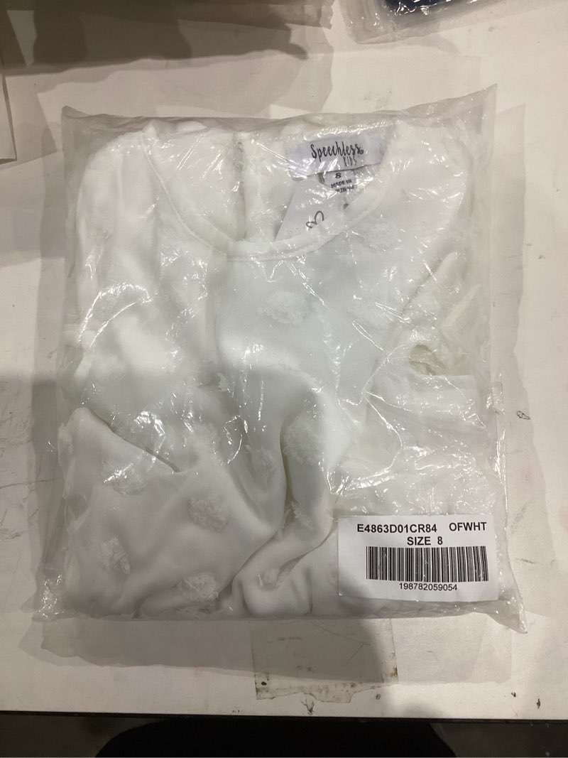 Condition photo showing New/Like New for Speechless Girls' Flutter Sleeve Tiered Knee Length Party Dress 8 Off-white