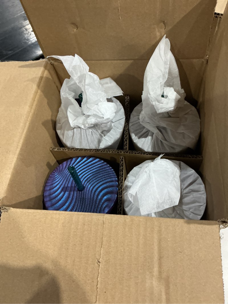 Condition photo showing New/Like New for starbucks wavy plastic cold cup, 24 oz, reusable tumbler with straw and lid, textured wave design, bpa-free, purple with embossed siren logo set de 4