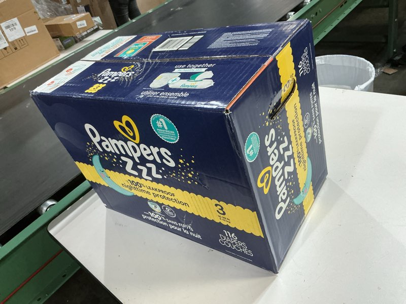Condition photo showing New/Like New for Pampers ZZZ Overnight Diapers, Size 3 (16-28 lbs), 116 Count, Nighttime Protection Disposable Baby Diaper, Night Time Leak and Skin Protection Size 3 116