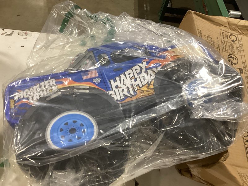 Condition photo showing New/Like New for jergrim monster truck piñata, small 4 piece set, perfect for kids birthday parties, race car party supplies fits piñata candy and party favors (16”x10”) durable! (blue monster truck)