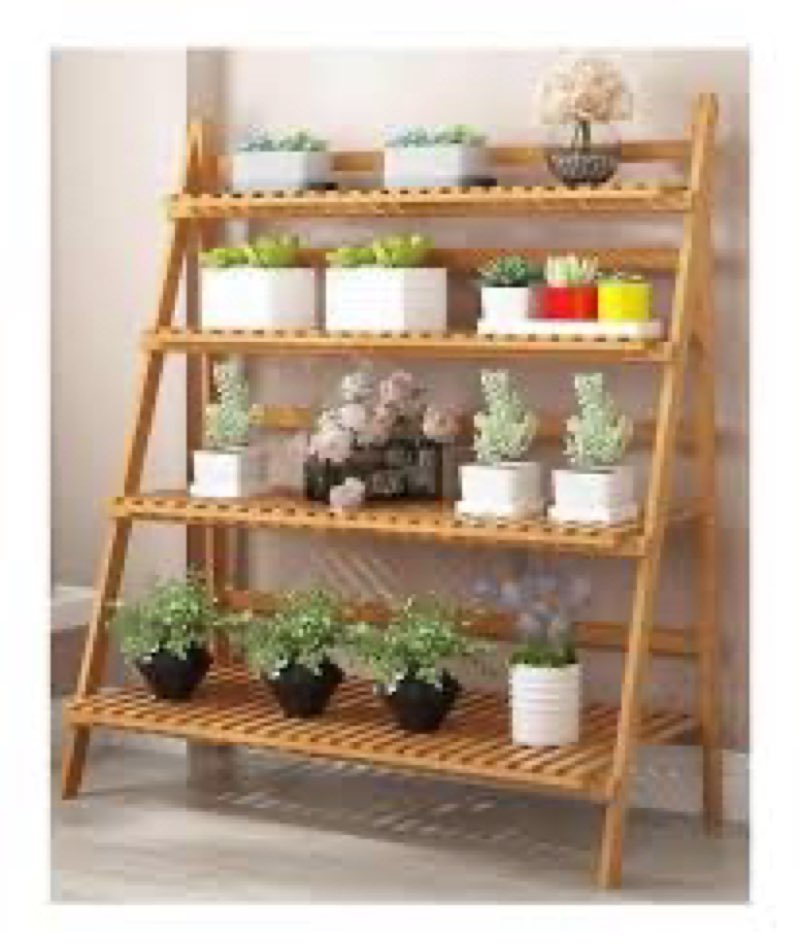 Bamboo foldable plant stand 4 rows