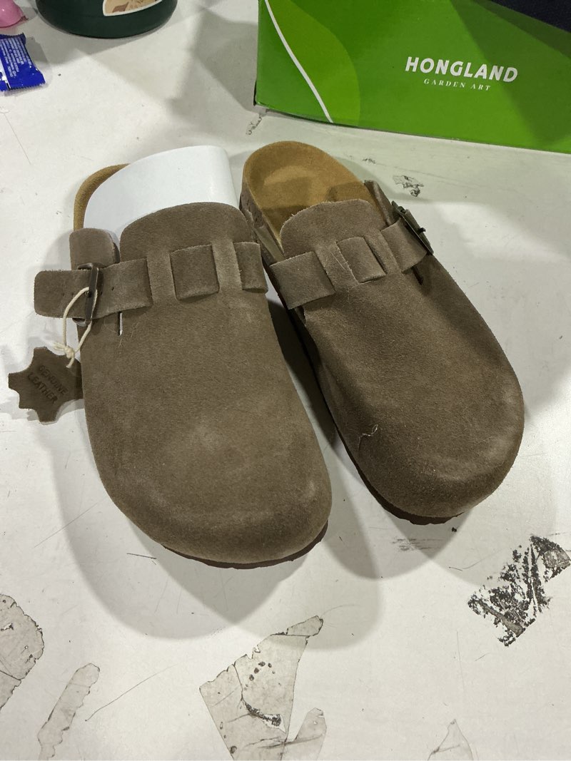 Condition photo showing As Is for cushionaire women's blain genuine suede slip-on clogs with + memory foam & chic buckle mule - comfortable, non-slip, wide widths available 8 taupe suede