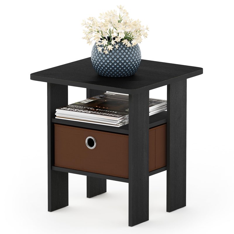 Furinno ANDREY Side Table, End Table, Night Stand with Open Shelves and Storage Bin, Bedside Table, 