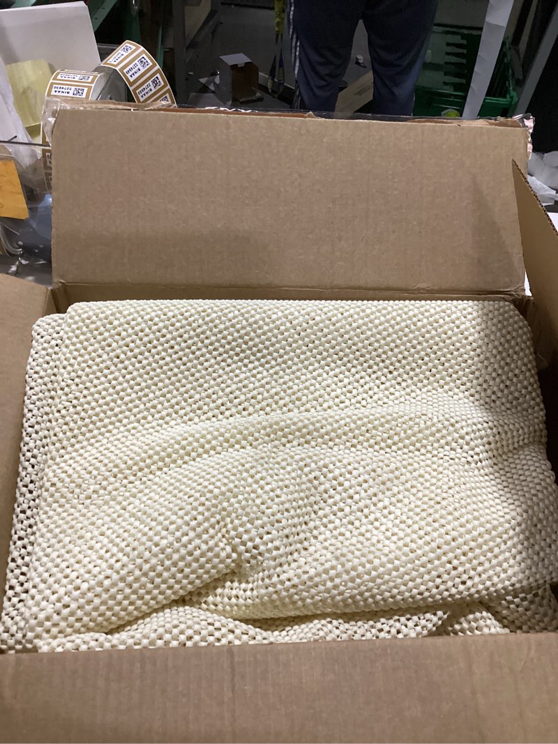 Condition photo showing As Is for shelf liner for kitchen cabinet, drawer liners non slip non adhesive thick mat, breathable dresser pantry bathroom protector, white, 12" x 120" 12"w x 120"l white