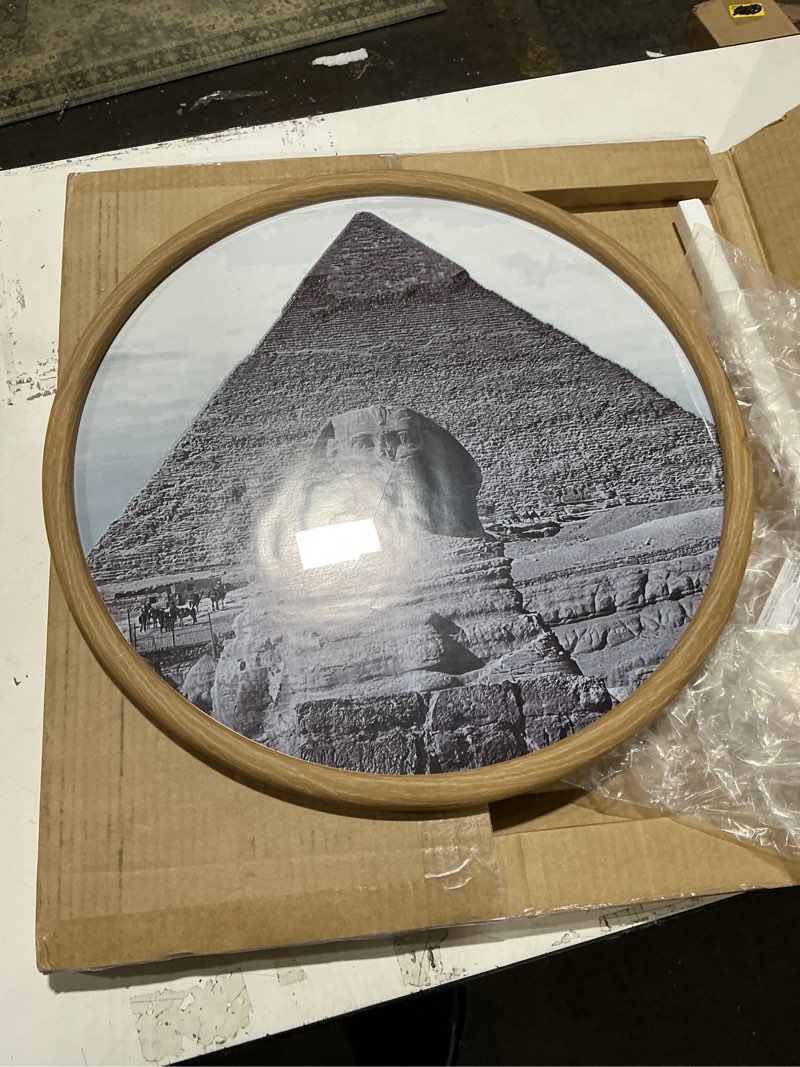 Condition photo showing As Is for 16 inch round wall photo frame, black picture frame with clear glass, wood wedding hanging picture frame for home office restaurant wall decoration