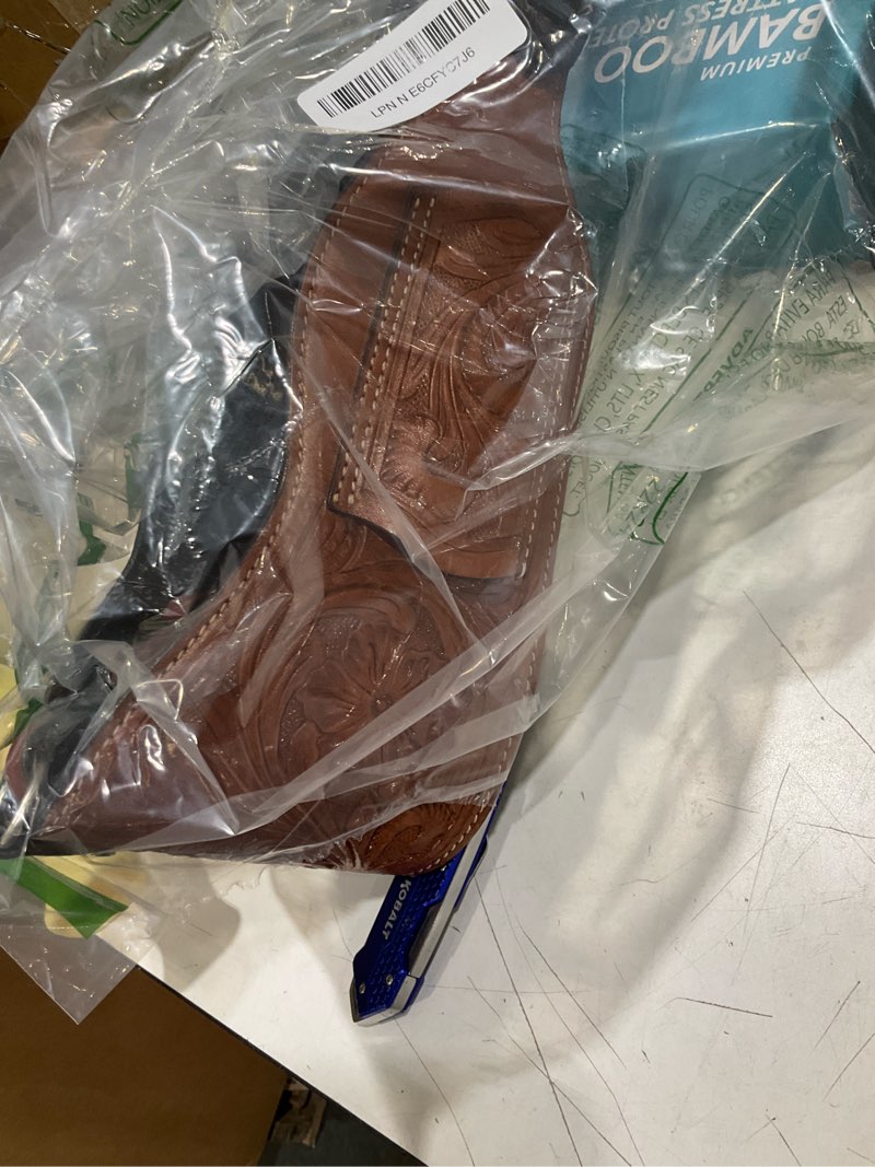 Condition photo showing Good Condition for western horse tooled leather rear flank saddle oily tan roper back cinch with billets