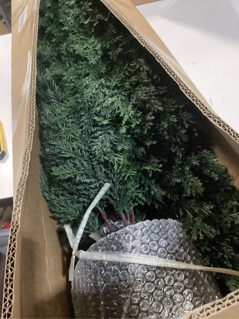 Condition photo showing New/Like New for Hananona 2 Pcs 4 Ft Artificial Topiary Cedar Trees, Outdoor Faux Pine Shrubs, Realistic Fake Greenery Plants UV Resistant Cypress Trees for Christmas Porch Front Door Decor (2, Green, 4 Ft)