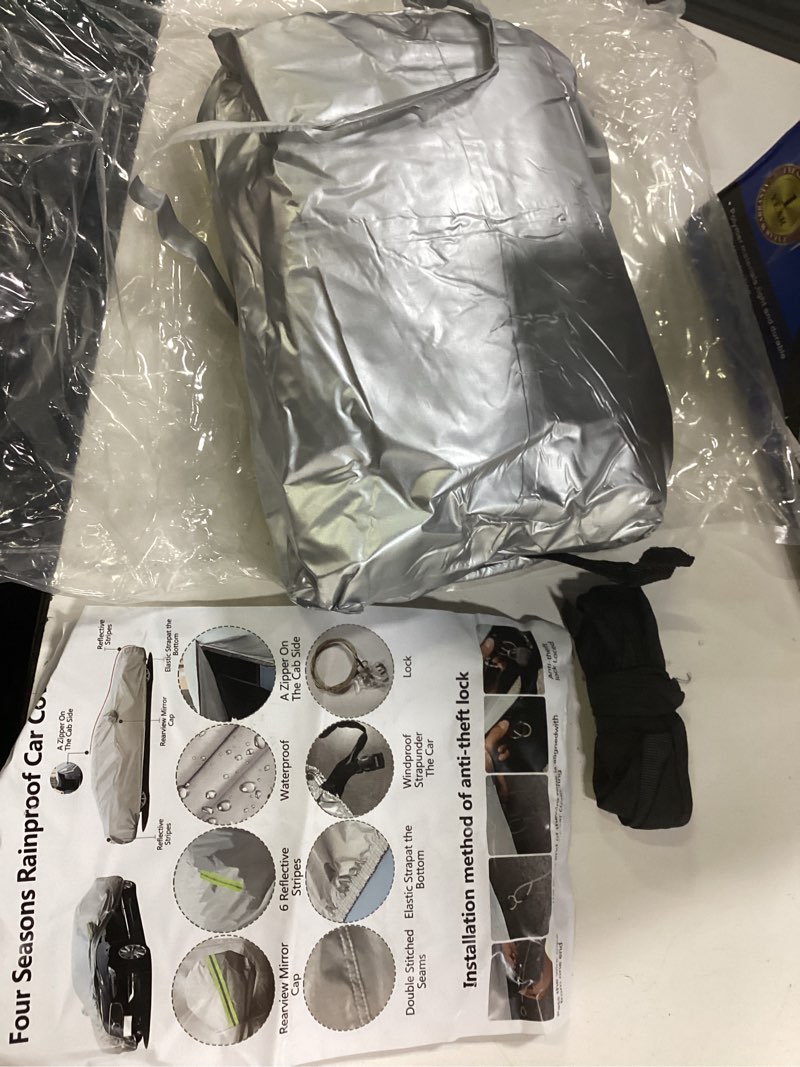 Condition photo showing Good Condition for car cover fit for 160-172 inches length hatchback waterproof all weather outdoor full cover rain sun uv protection driver side door zipper dirtproof scratch resistant breathable dustproof silver 2l:fit 160-172 inches hatchback