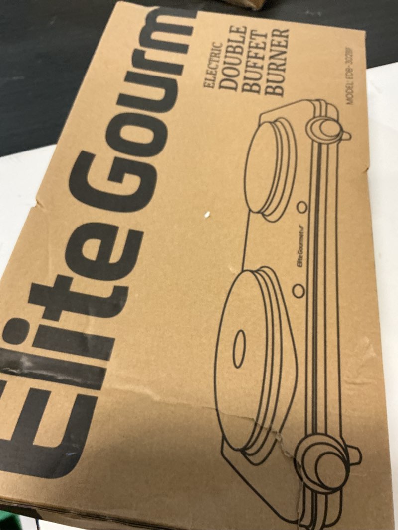Condition photo showing Good Condition for Elite Gourmet EDB-302BF Countertop Double Cast Iron Burner, 1500 Watts Electric Hot Plate, Temperature Controls, Power Indicator Lights, Easy to Clean, Black