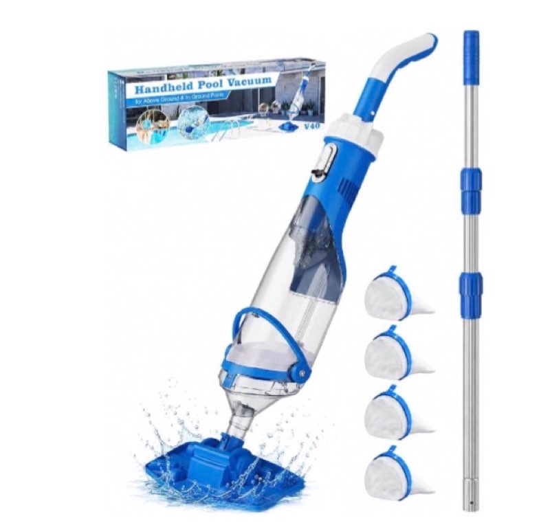 cordless pool vacuum with telescopic pole, 18.5 gpm powerful suction, 1.5h supercharge technology, handheld pool vacuum cleaner for above ground/inground pools, hot tubs, blue