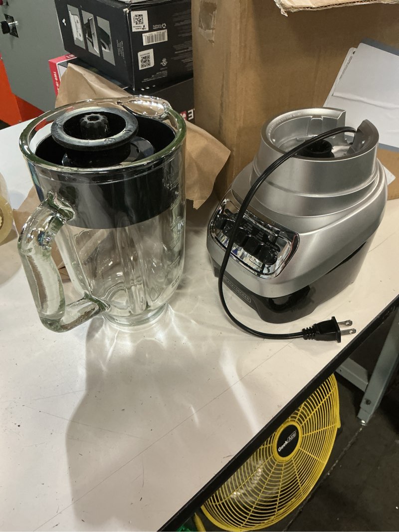 Condition photo showing As Is for black+decker powercrush multi-function blender with 6-cup glass jar, 4 speed settings, silver countertop blenders