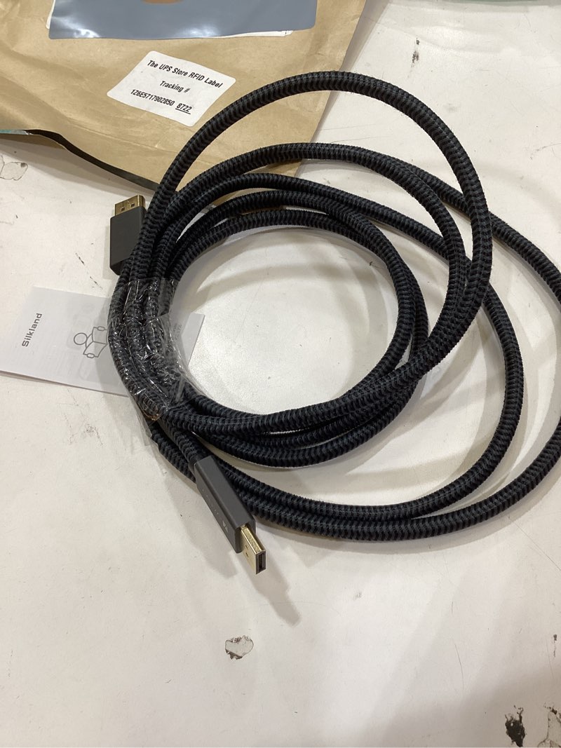 Condition photo showing As Is for silkland 80gbps displayport cable 2.1 10ft/3m, [16k@60hz, 8k@240hz, 4k@540hz 360hz 240hz] dp 2.1 cable 16k, dp80 hdr dsc display port cord compatible freesync g-sync gaming monitor 5090 9070 xt 10 feet grey