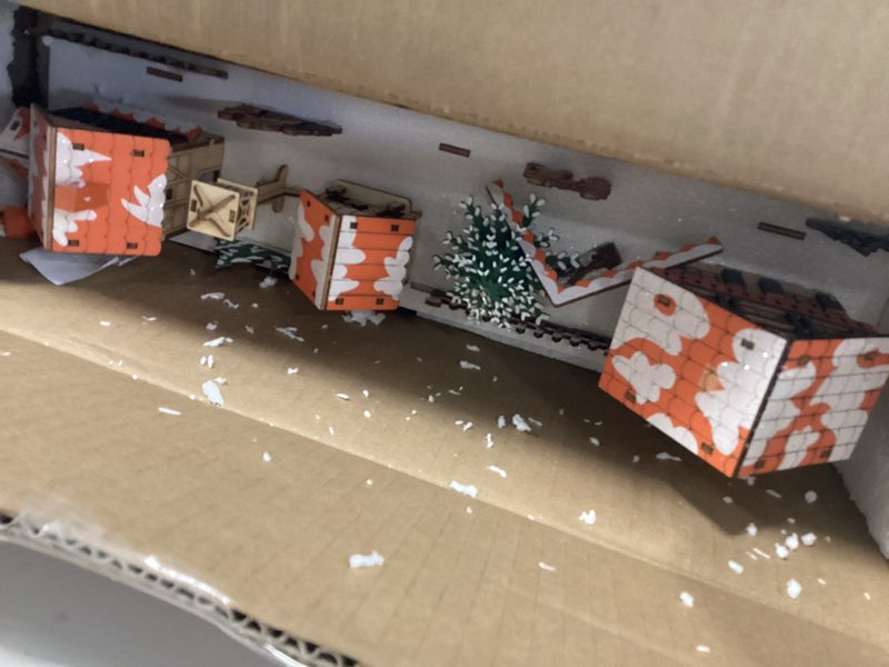 Condition photo showing Good Condition for HOMCOM Christmas Advent Calendar, Light Up Table Xmas Wooden Store Holiday Decoration with Countdown Drawer, Village, for Kids and Adults, Natural