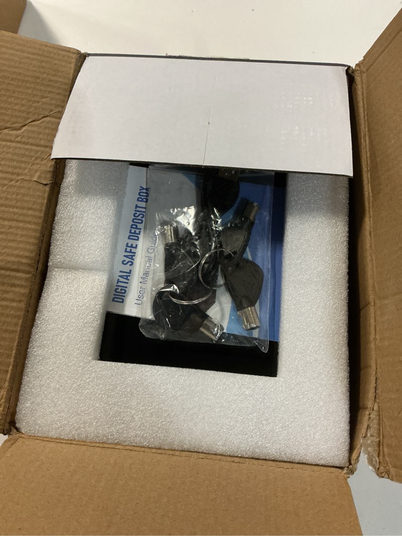 Condition photo showing New/Like New for Digital Electronic Money Safe, Steel Security Lock Box with Keypad, Office Hotel Business Jewelry Gun Cash Safe, 0.23 Cubic Feet, 9.06" W x 6.69" D x 6.69" H?black? 0.23 Cubic Feet Black