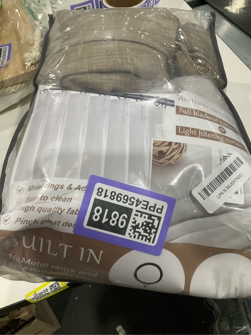 Condition photo showing New/Like New for Dark Flax Heavy Burlap Room Darkening Curtains 96 Inches Long for Bedroom, Rustic Boho Pinch Pleated Blackout Linen Drapes 40x96 Inch Length 2 Panels Set Slide Door Curtain Decor with Adjustable Hooks Linen 40"W x 96"L (Pack of 2)