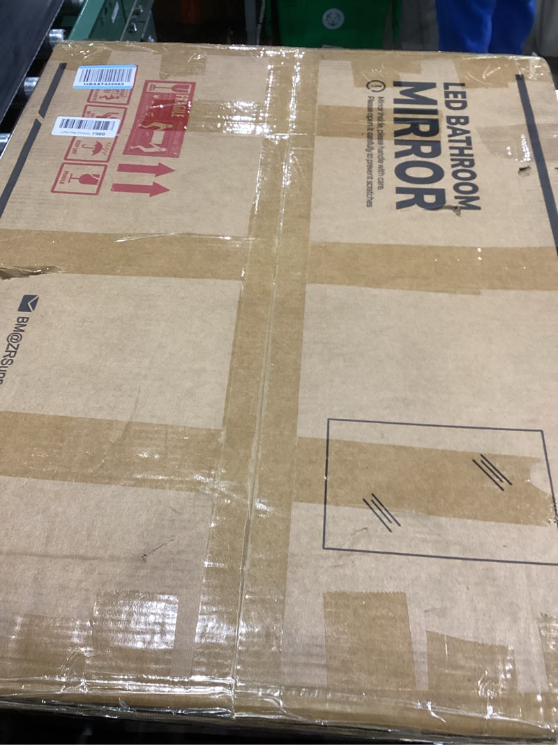 Condition photo showing As Is for Keonjinn LED Mirror Backlit 24 x 30 Inch, Beveled Bathroom Mirror with Backlight, UL-Listed, Safe Tempered Glass, 3 Color Lights, Dimmable, Defogging, Frameless Lighted Vanity Mirrors for Wall 30"L x 24"W