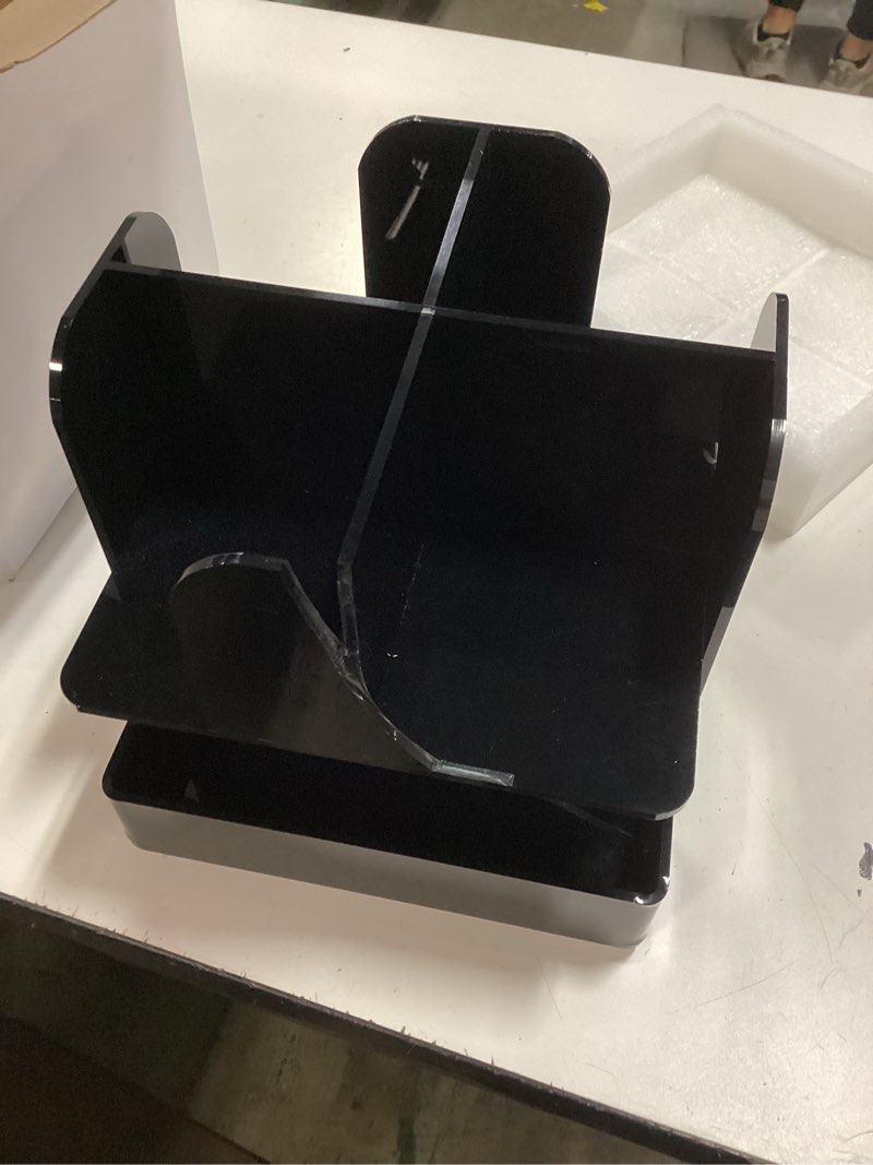 Condition photo showing As Is for beego rotatable 6 compartment acrylic cup dispenser - black plastic cup holder for coffee station, restaurant, breakroom & coffee bar 6 compartments black