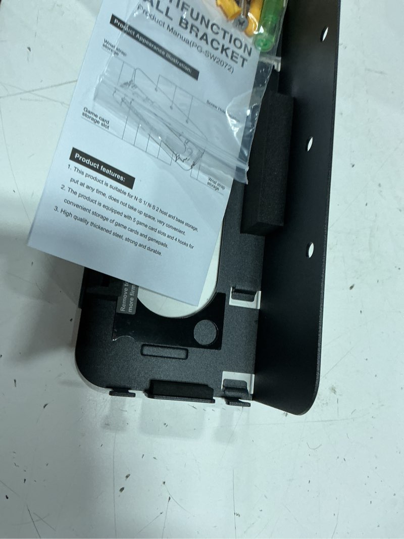 Condition photo showing New/Like New for auarte metal wall mount for nintendo switch 2 console | switch 2/1/oled compatible,accessories organizer shelf base kit behind tv with 5 card slots and 4 joypad hanger