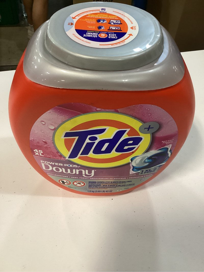Condition photo showing New/Like New for tide power pods + downy laundry detergent pods, 45 count, soft boosters + april fresh april fresh 45 count (pack of 1)