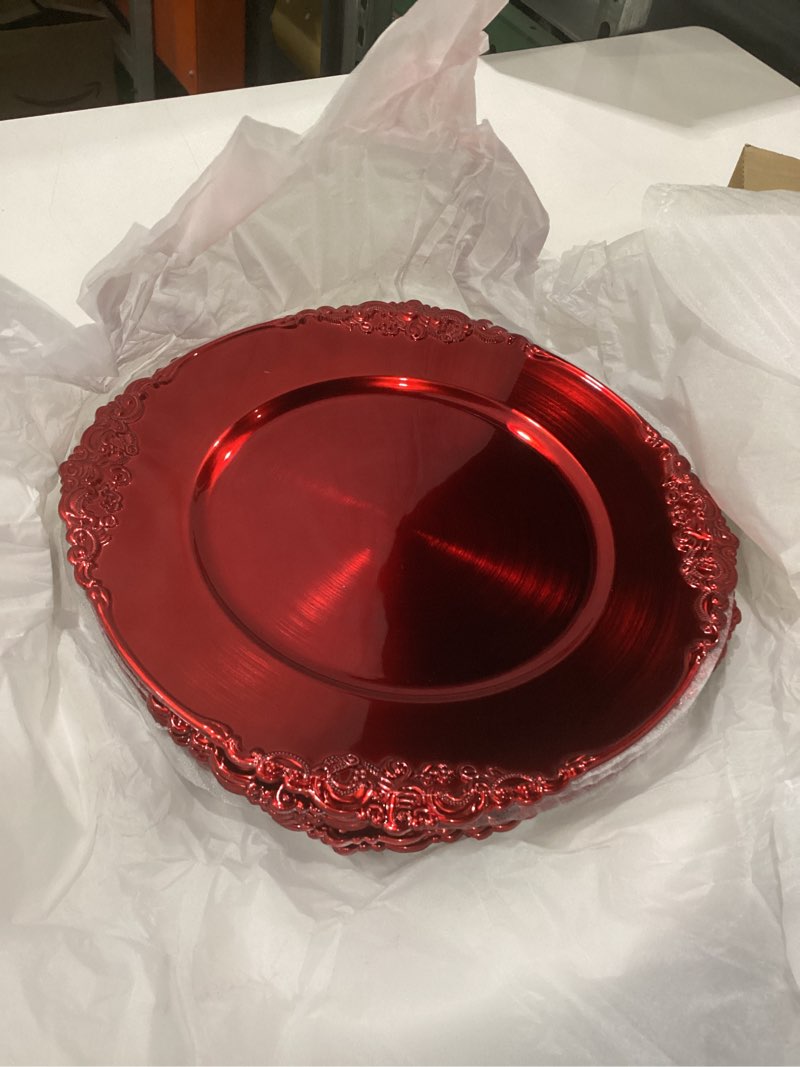 Condition photo showing New/Like New for Henilosson Red Charger Plates - Antique Plate Chargers for Dinner Plates - Set of 6 Dinner Chargers (6, red)