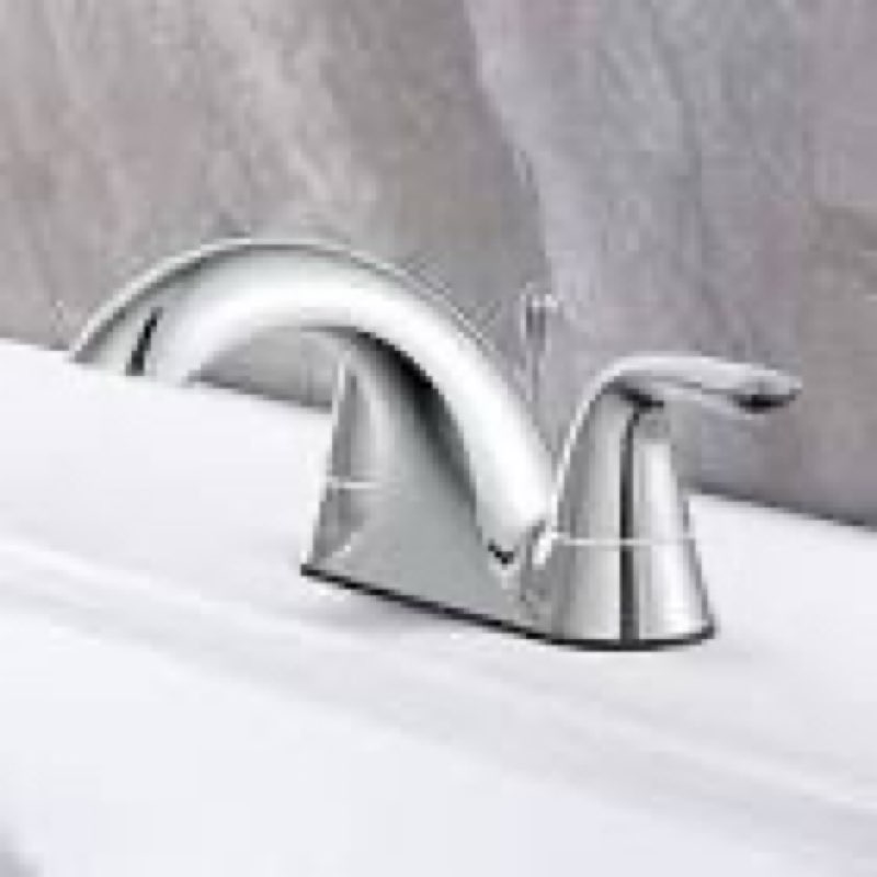 project source polished chrome 4-in centerset 2-handle watersense low-arc residential handle bathroom sink faucet with drain with deck plate
