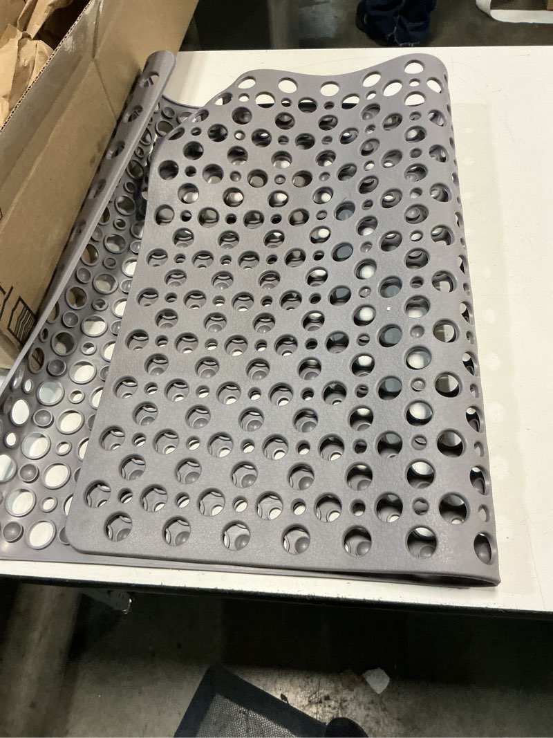 Condition photo showing Good Condition for gorilla grip patented bath tub shower mat, 35x16 washable bathtub floor mats, suction cups and drain holes to keep tubs clean, gray opaque