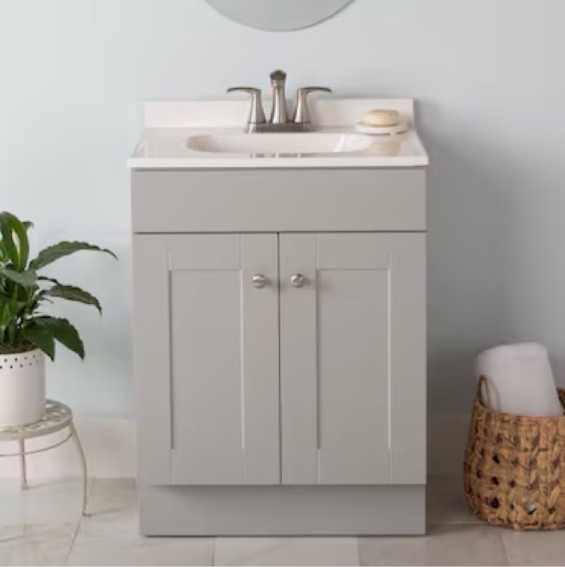 1k+ bought last week project source dover 24-in light gray single sink bathroom vanity with white cultured