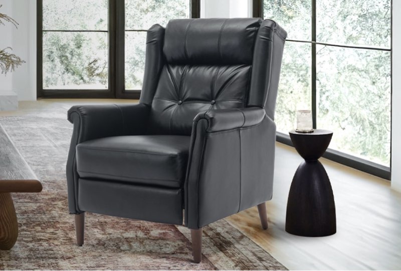COLAMY Pushback Faux Leather Recliner Chair Button Tufted Armchair, Mid Century Modern Pushback Recliner Chair for Living Room, Bedroom, Reading
