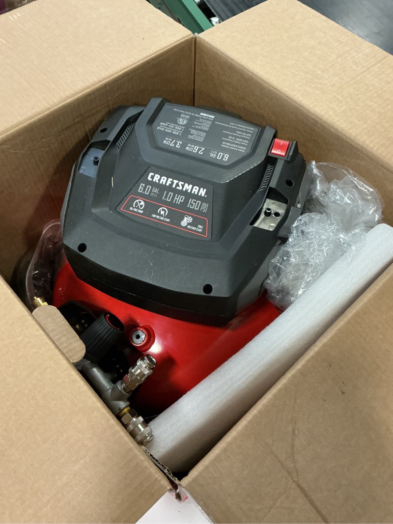 Condition photo showing As Is for Craftsman 6-Gallon Portable Electric 150 PSI Pancake Air Compressor