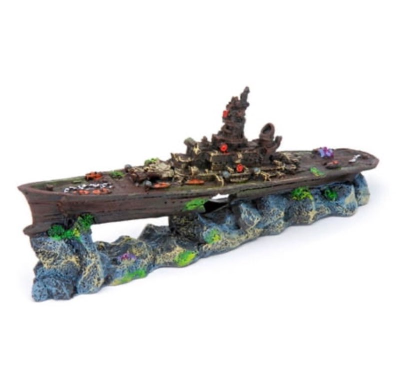 Penn-Plax Deco-Replicas Sunken Battleship Aquarium Decoration – Small Resin