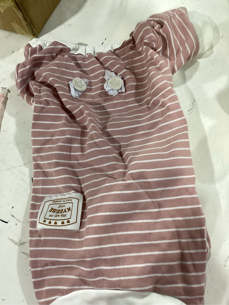 Condition photo showing As Is for kyeese dog pajamas soft striped pet jumpsuit lightweight doggie jammies 4 legs dog clothes stretchable pajamas breathable cozy outfit comfortable onesie sleepwear for small dogs,pink striped, large large (15-22lbs) 02# pink stripe