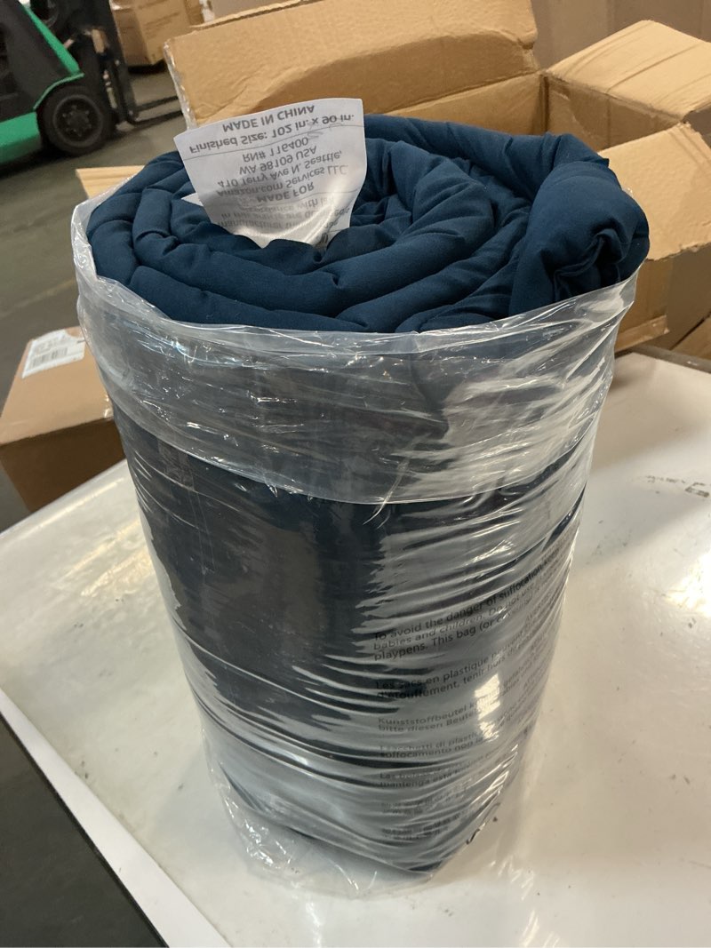 Condition photo showing Good Condition for Amazon Basics Soft, Lightweight King Size Comforter Sets, All-Season Down-Alternative 3-Piece Bedding Set, Pinch Pleat Design, Navy Blue Navy Blue King