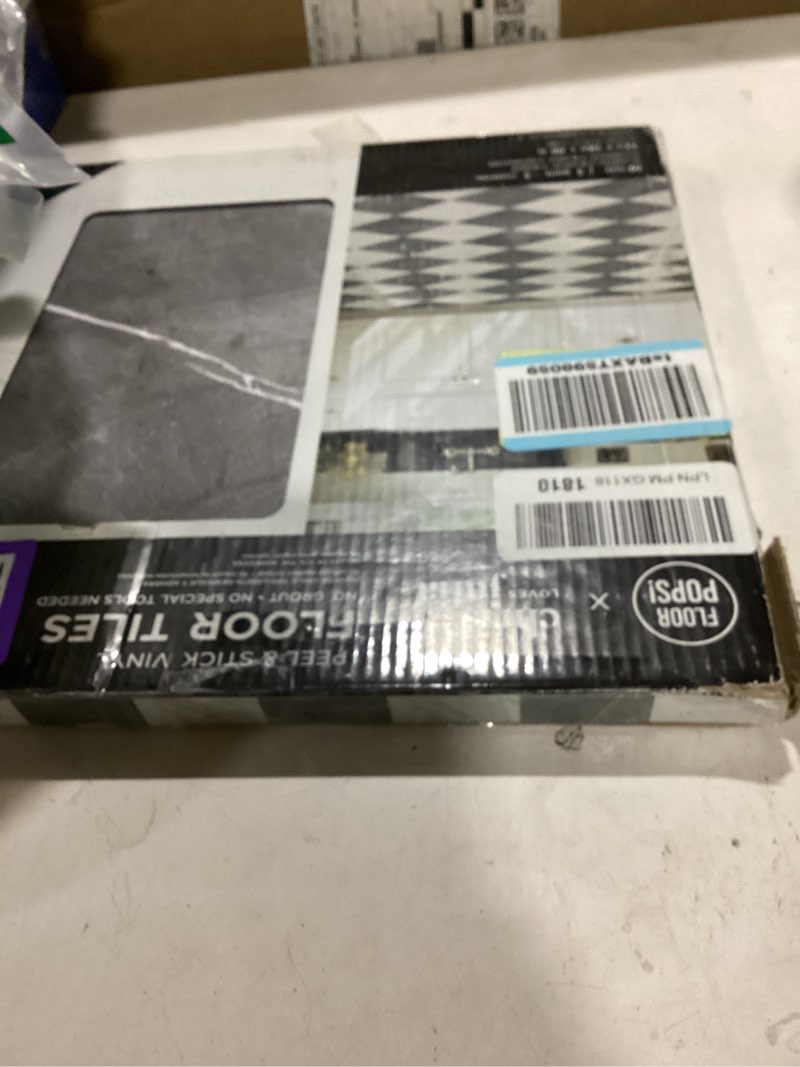 Condition photo showing New/Like New for floorpops x chris loves julia 12-in by 12-in bonneville grey & white marble peel & stick floor tiles, fp4421 gray 12 in x 12 in, pack of 10 tiles