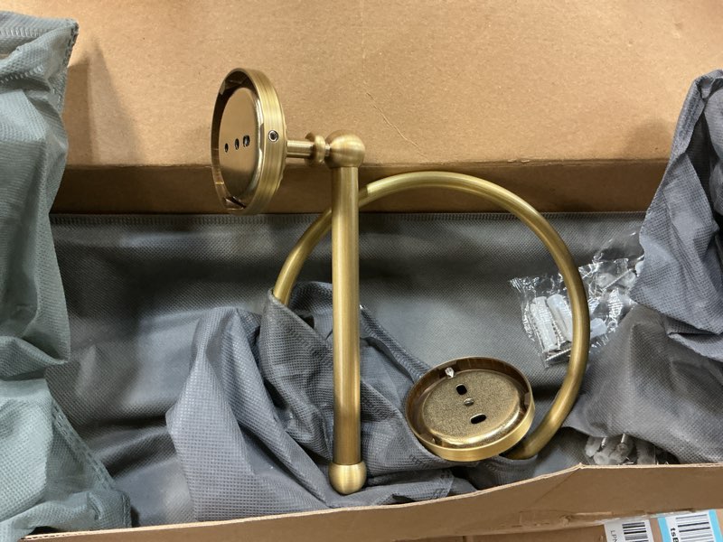 Condition photo showing Good Condition for 4 Piece Antique Brass Gold Bathroom Accessories Set - Brass 24” Towel Holder, Antique Bar Brass Bath Accessories - Wall Mounted Brass Bathroom Hardware Accessory Set 4 Pack Double