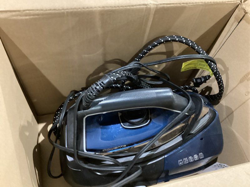 Condition photo showing Good Condition for rowenta steam station, stainless steel soleplate, professional iron steamer for clothes, 1.1l removable tank, fast heat up, 1800 watts, blue clothes iron, dg8624 xl steaming sessions - high pressure steam