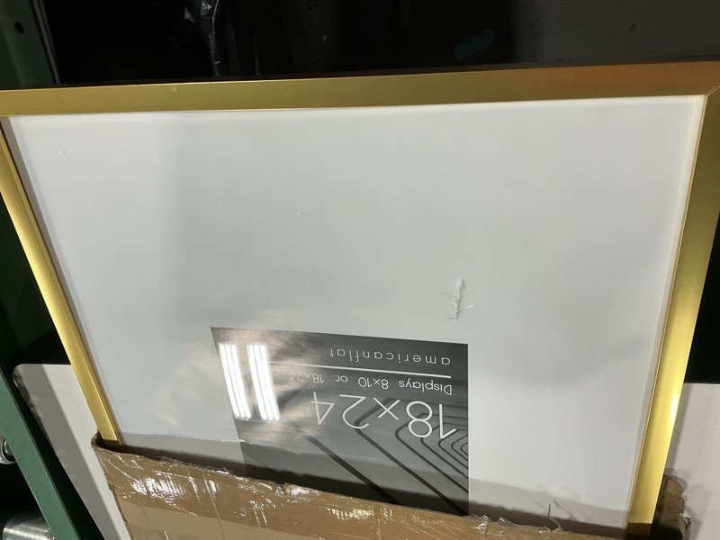 Condition photo showing As Is for americanflat 18x24 poster frame with polished plexiglass - use as 8x10 frame with mat or display 18x24 photo without mat - streamline collection - thin border picture frames for wall - gold gold 18x24 white mat