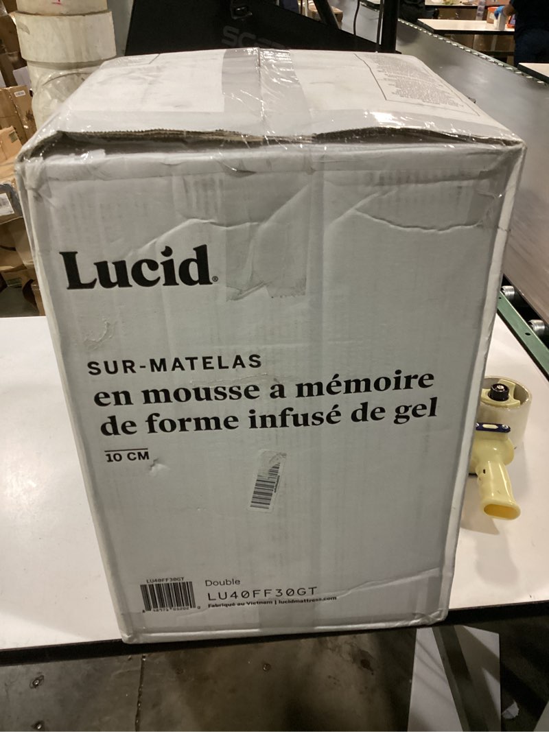Condition photo showing New/Like New for lucid 4 inch memory foam mattress topper, full size – cooling gel bed topper – preassure-relieving ultra plush feel – ventilated breathable design – certipur certified - dorm room essentials full 4 inch blue gel