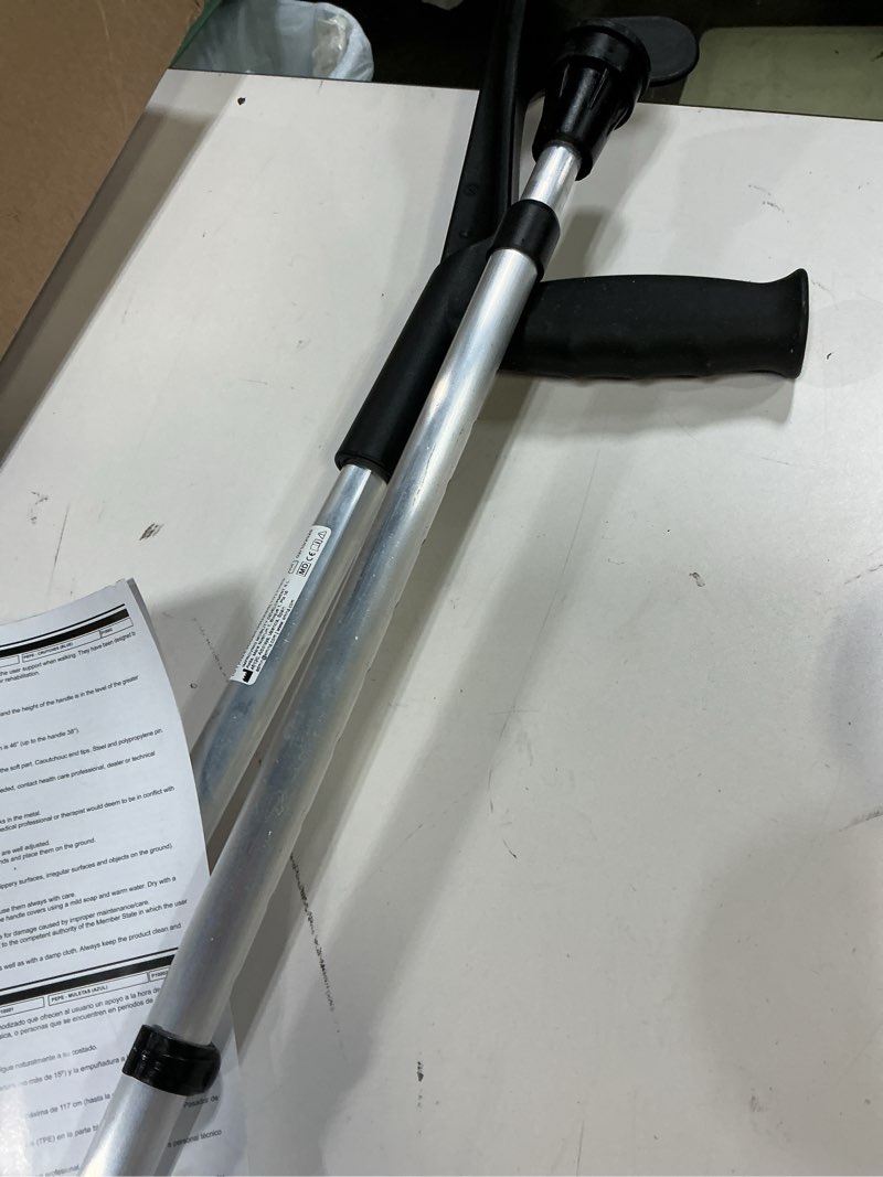 Condition photo showing Good Condition for pepe mobility forearm crutches for adults (x2 units) open cuff, adjustable height, aluminium, lightweight elbow crutches, made in europe black