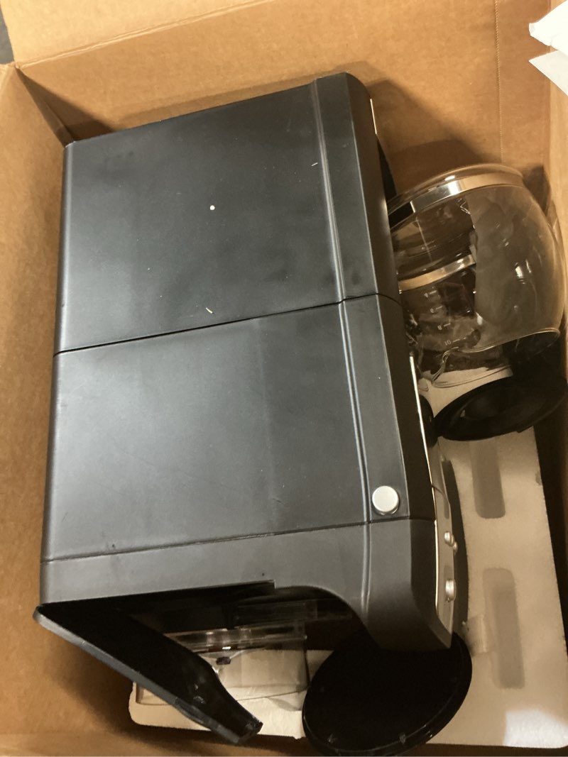 Condition photo showing As Is for capresso 464.05 coffeeteam gs 10-cup digital coffeemaker with conical burr grinder, glass carafe , black , 15.5" x 9.5 "x 9.75" glass carafe coffeemaker