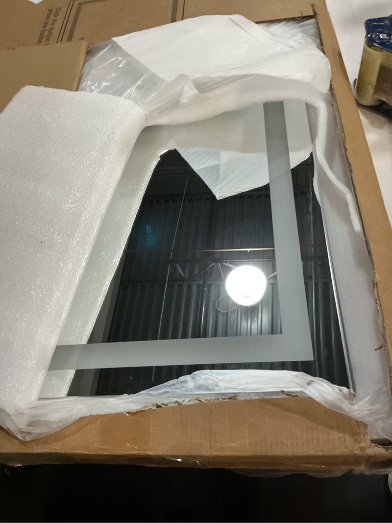 Condition photo showing Good Condition for fennio vanity mirror with lights 32"x22", lighted makeup mirror, large vanity mirror, touch sensor with 3-color lighting, usb charging port for vanity desk?square white? white 22.5"l x 31.5"w