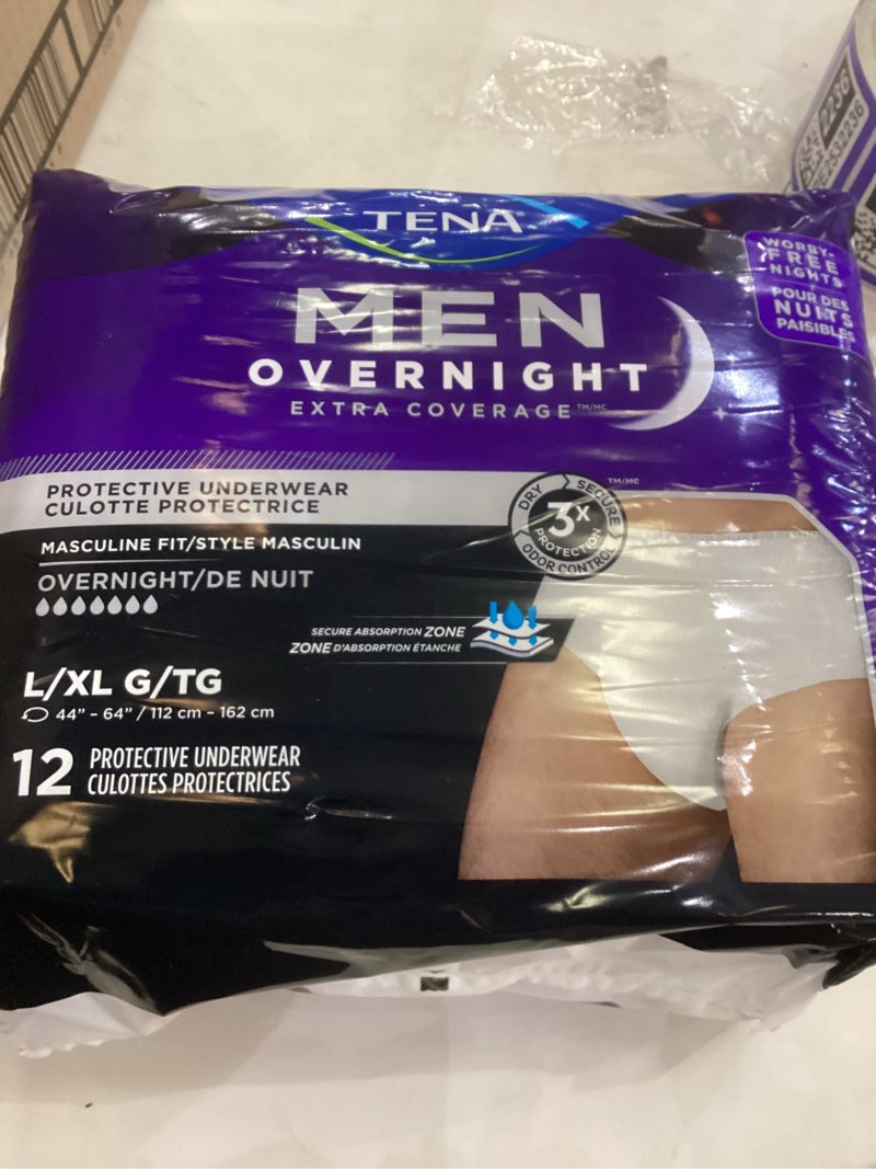 tena overnight extra coverage incontinence underwear for men, masculine and discreet, large/x-large, 48 ct large/x-large 48