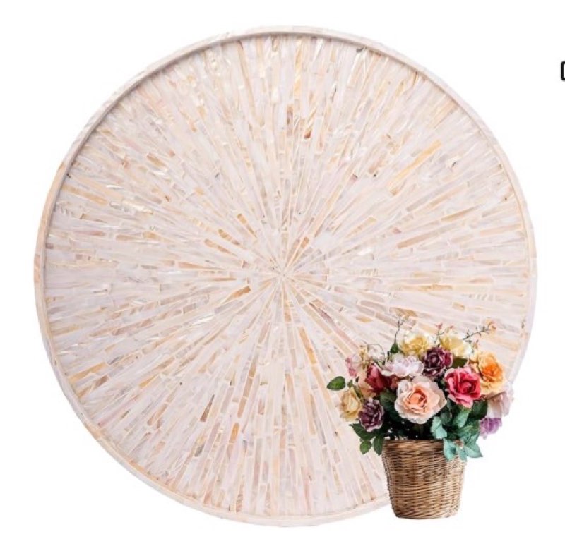 PEMAR Mother of Pearl 23.6" Square Extra Large Ottoman Tray with Insert Handles, Oversized Decorative Luxury Wooden Serving Tray for Food, Coffee Table, Breakfast in Bed (White & Cream Tiles)