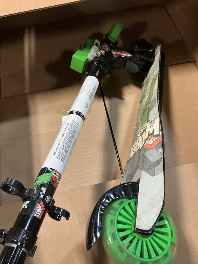 Condition photo showing As Is for minecraft 2 wheel kick scooter with light up wheels – foldable, non-slip deck, comfortable & smooth ride
