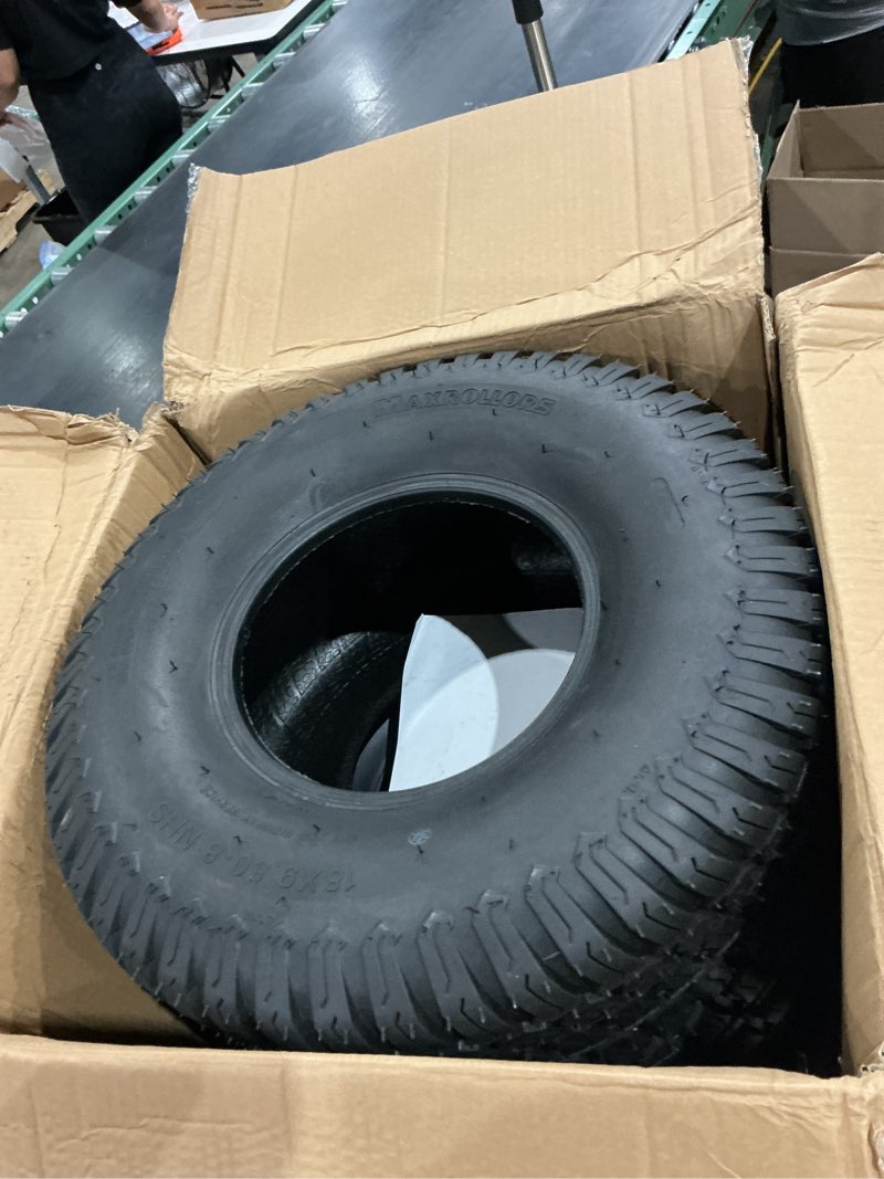Condition photo showing Good Condition for maxrollors (2 pack) 18x9.50-8 lawn mower tires, 18x9.5-8 for garden tractor riding lawnmower tire, 4 ply tubeless, turf-s pattern, 1040 lbs capacity 18x9.50-8 turf-s