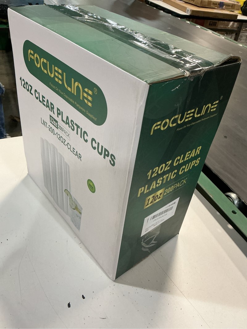 Condition photo showing New/Like New for focusline 200 pack 12 oz clear plastic cups, disposable cups reusable plastic tumblers, heavy-duty 12 ounce clear cups tumblers for party, thanksgiving, halloween, christmas